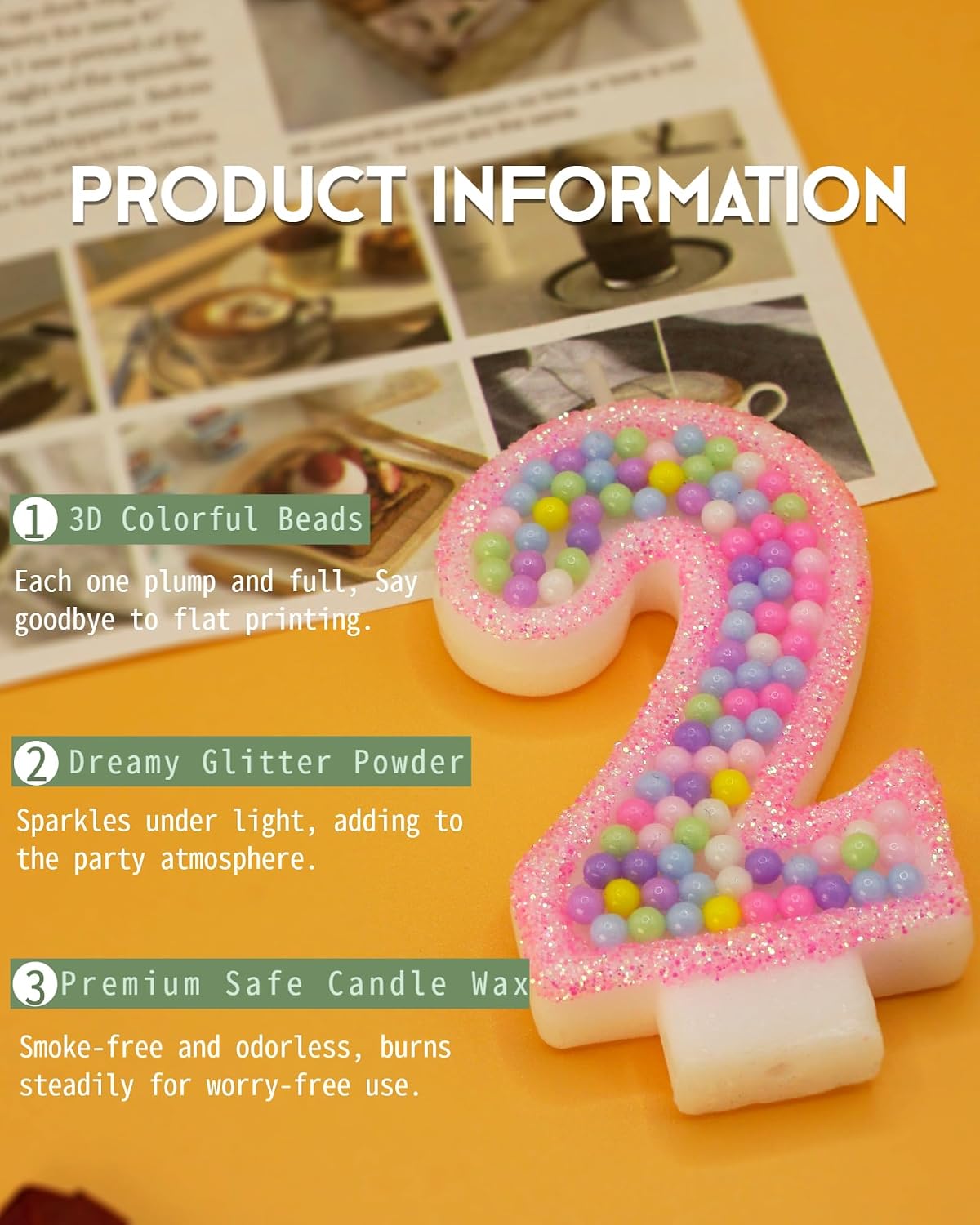 Pink Birthday Candles Number 2 Candle - Colorful Macaron Design,2rd Birthday Decorations for Girl,Two Sweet Theme Birthday Party Supplies