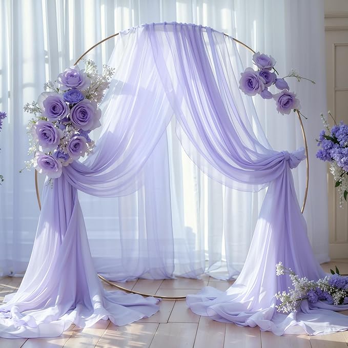 Wedding Arch Draping Fabric,1 Panel 18FT Purple Sheer Chiffon Curtain Drapes 6 Yards for Wedding Ceremony Birthday Party Decoration