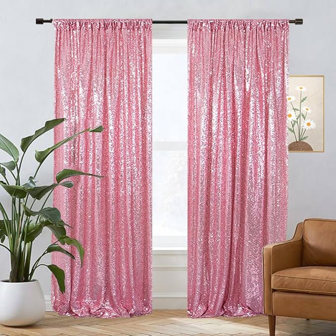 Eternal Beauty Sequin Backdrop Curtains, 2x8 Ft-2 Panels Fuchsia Pink Back Drop for Shimmer Photography Party Wedding Birthday Decor
