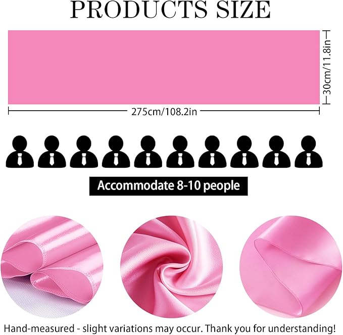 SHEJIZE 10 Pack Pink Satin Table Runner 12x108 Inches Long, Bright Silky Smooth Satin Table Runner Table Decor for Wedding Banquet Christmas Prom Event Birthday Party