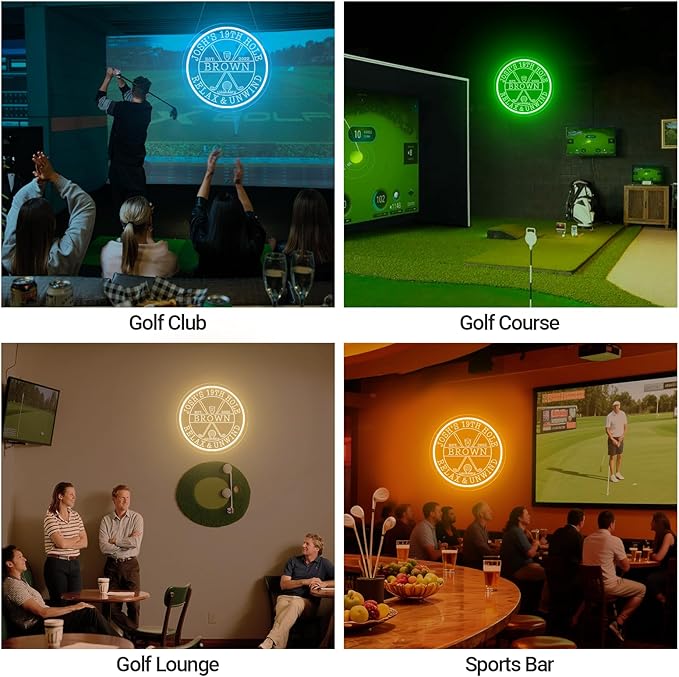 Custom LED 19th Hole Golf Neon Sign, Personalized Neon Name Signs for Wall Decor, Dimmable Light Up Signs Customizable for Golf Clubs Bar Man Cave Lounge Party Clubhouse, Golfer Men Dad Gifts