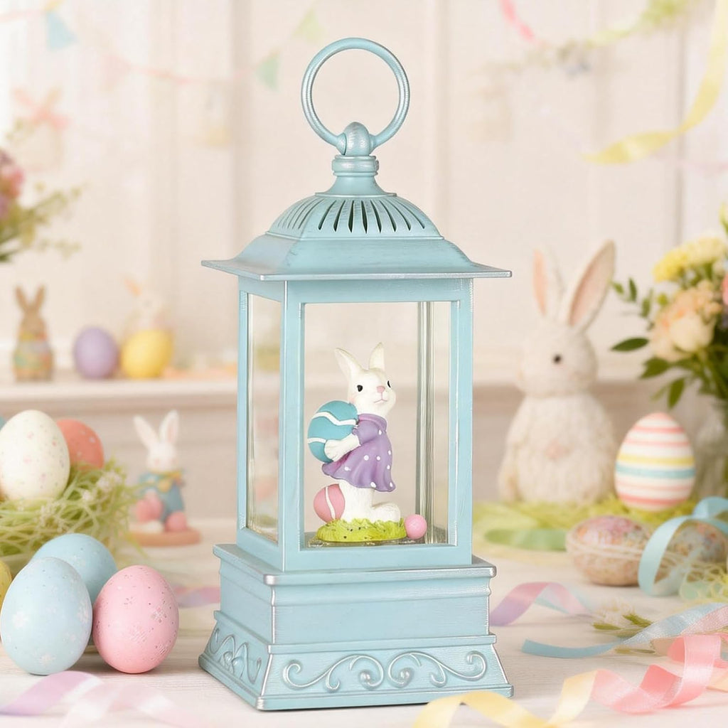 Easter Snow Globe, Easter Decorations for The Home, Lighted Glitter Bunny Snowglobe Lantern for Spring Home Decor