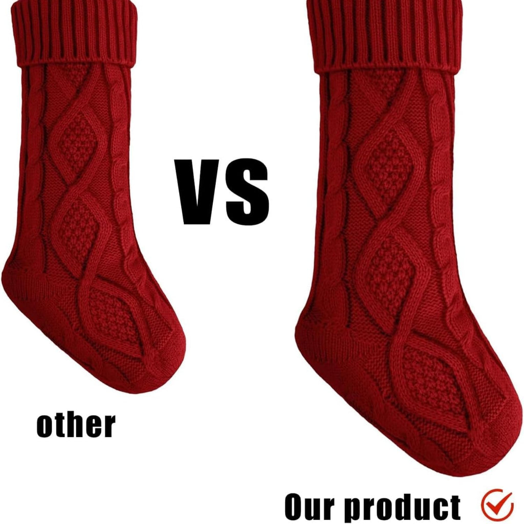 NOT HOME Christmas Stockings 2 Pack, 18 Inches Red and Green Knitted Christmas Stockings, Large Size Burgundy and Dark Green Knit Christmas Stocking Gifts for Family Christmas Decorations