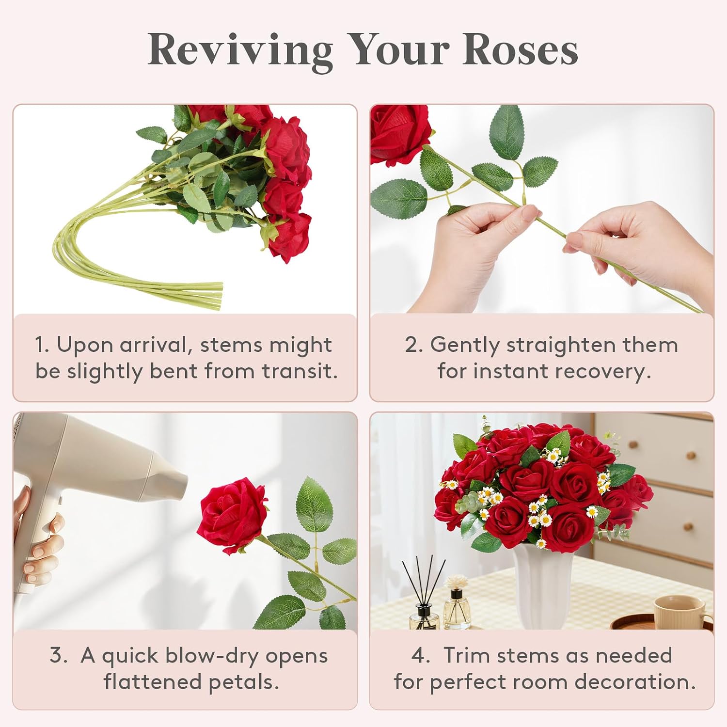 Lifewit 10 Pcs Red Artificial Roses Flowers in Bulk, Fake Long Stem Silk Roses for DIY Wedding Bouquets, Centerpieces Arrangements, Valentine Decorations