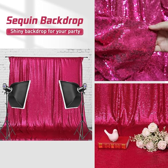 Eternal Beauty Sequin Backdrop Curtains, 2x8 Ft-2 Panels Hot Pink Back Drop for Shimmer Photography Party Wedding Birthday Decor