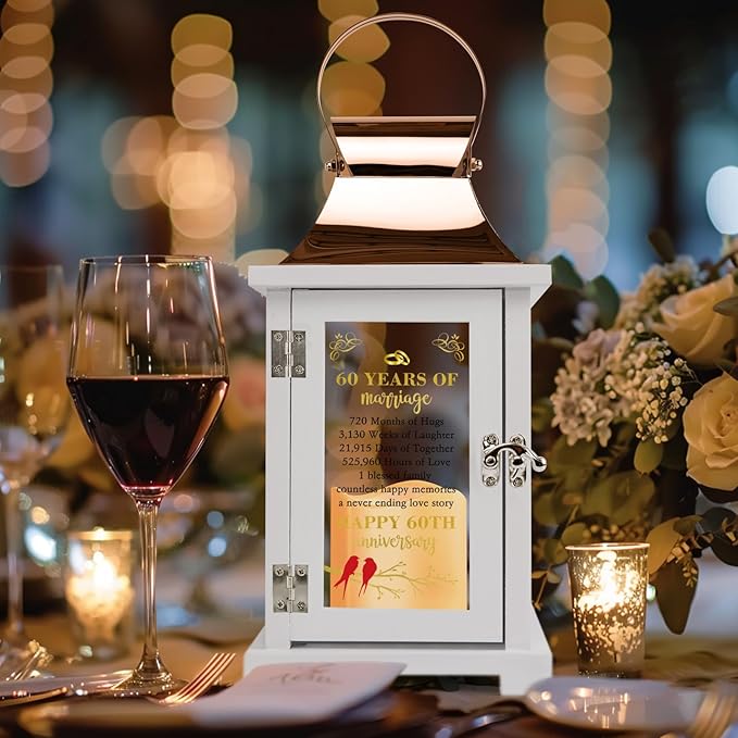 60th Wedding Anniversary Lantern - Rose Gold 60th Anniversary Wedding Gift for Couple, Parents, Grandparents