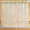 10ft x 7ft Cream White Chiffon Backdrop Curtain with Lights String for Parites Wedding Wrinkle Free Curtain Photo Backdrops Drapes for Baby Shower Birthday Party Home Decorations