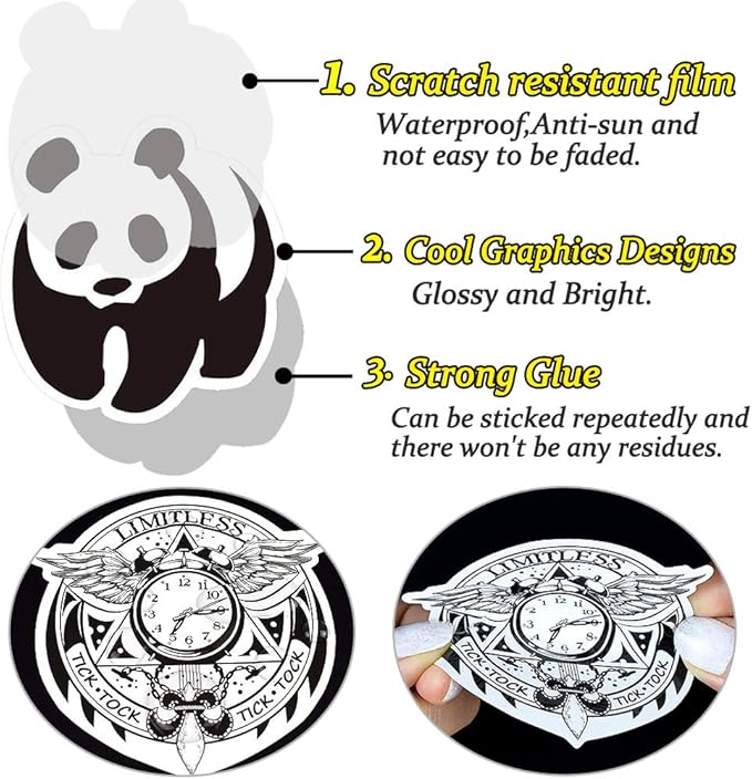 QTL Black and White Stickers for Adults Funny Stickers for Laptop Skateboard Bumper Bike Car Decals Waterproof Vinyl Pack 100Pcs