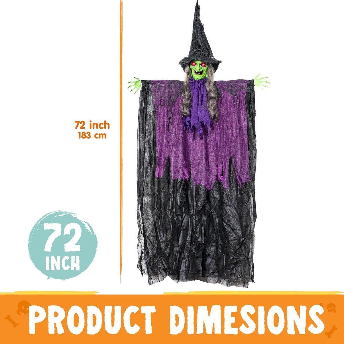 JOYIN 72” Halloween Hanging Witch Decorations Outdoor, Flying Ghost Decor Gre...