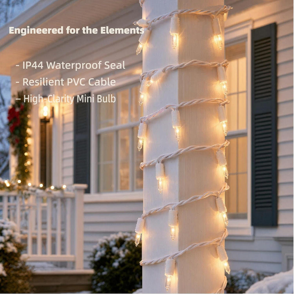 21ft White Wire Clear Bulb String Lights UL Certified | Classic warm glow for Christmas, wedding, patio. UL588 certified. IP44 waterproof. Connect up to 5 sets.