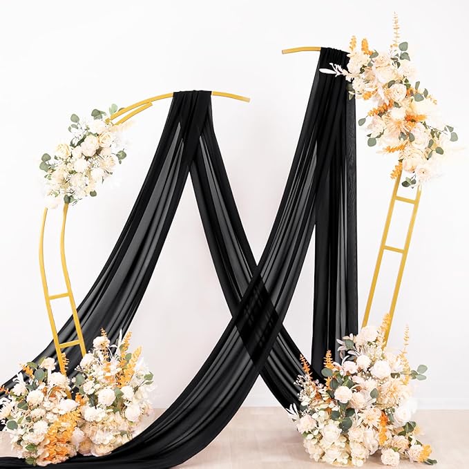 Socomi Wedding Arch Draping Fabric 2 Panels 29" x 18Ft Black Sheer Curtain Drapes 6 Yards for Wedding Baby Shower Ceremony Birthday Party Decoration