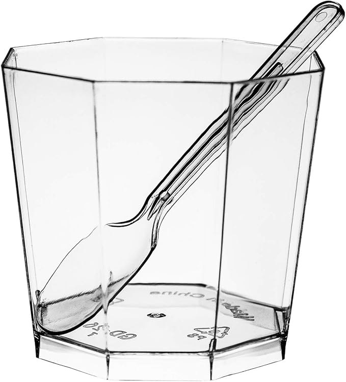 Foraineam 100 Pack 5.4 oz. Clear Plastic Dessert Cups with 100 Spoons Disposable Reusable Appetizer Cups Serving Bowl for Parties, Weddings and More