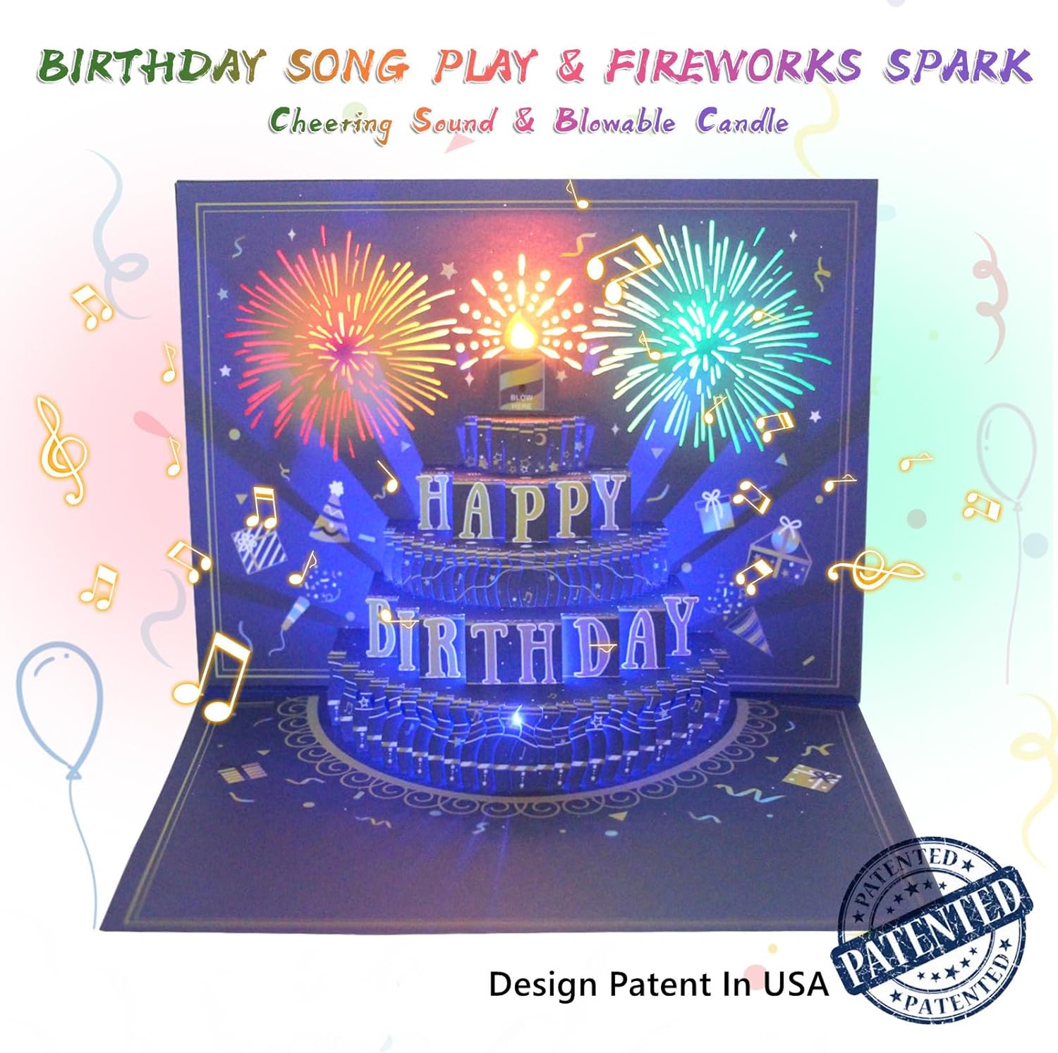 MZD8391 3D Pop Up Birthday Cards, Musical LED Lights Birthday Cards, Greeting Cards, Birthday Gifts for Mom Women Men Kids Child Dad Father Wife