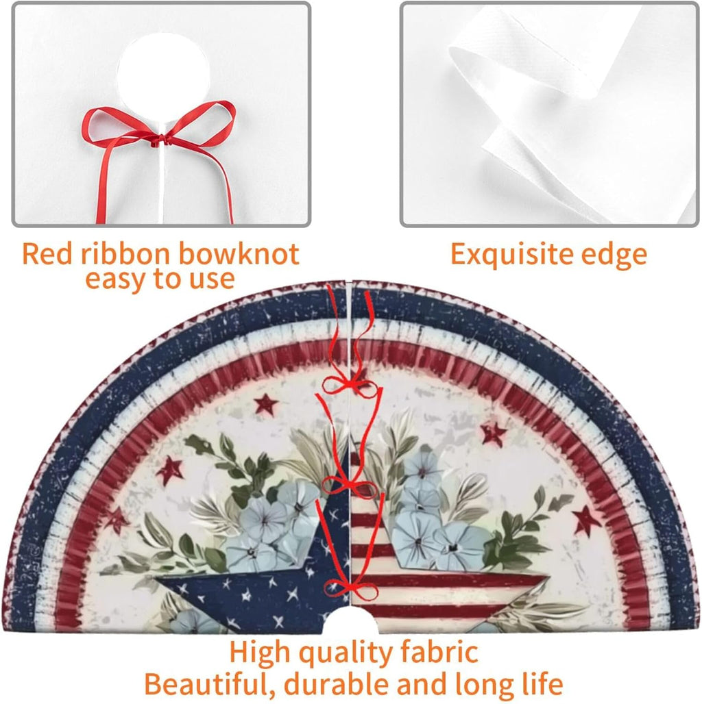 American Flag Stars Christmas Tree Skirt 36 Inch Xmas Tree Mat Party Decor Supplies for Holiday Home Decorations