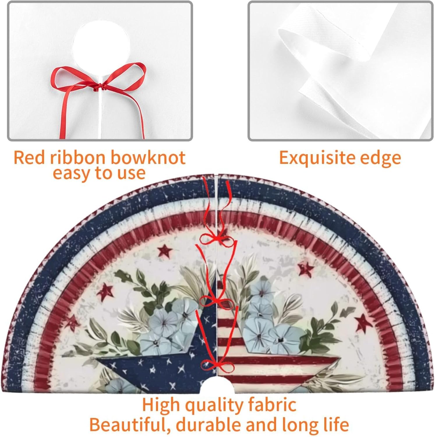 American Flag Stars Christmas Tree Skirt 36 Inch Xmas Tree Mat Party Decor Supplies for Holiday Home Decorations