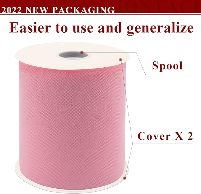 Pink Tulle Fabric Rolls 6 Inch by 200 Yards (600 feet) Fabric Spool Tulle Ribbon for DIY Pink Tutu Bow Baby Shower Birthday Party Wedding Decorations Craft Supplies