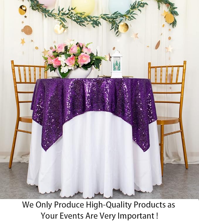 ShinyBeauty Sequin Tablecloth - Square 54x54-Inch Purple Glitter Tablecloth for Round Table - Wedding & Party