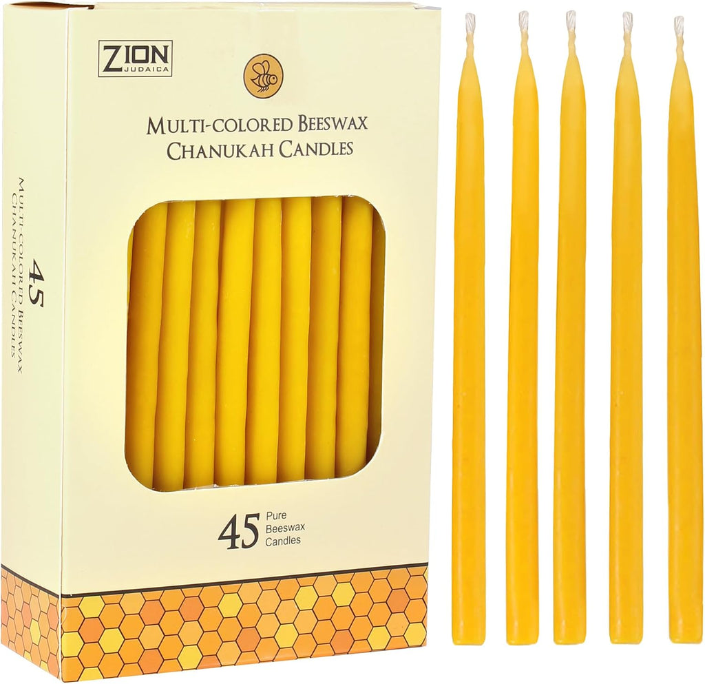 Quality Natural Beeswax Hanukkah Candles Set of 45 - Standard Size Chanukah Candle 5.75" Tall - Premium Bee Wax Chanukkah Candles Fits Standard Menorahs by Zion Judaica