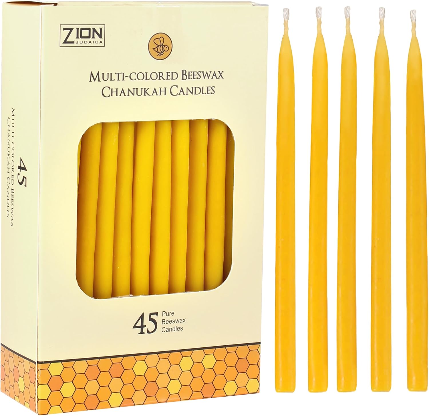 Quality Natural Beeswax Hanukkah Candles Set of 45 - Standard Size Chanukah Candle 5.75" Tall - Premium Bee Wax Chanukkah Candles Fits Standard Menorahs by Zion Judaica