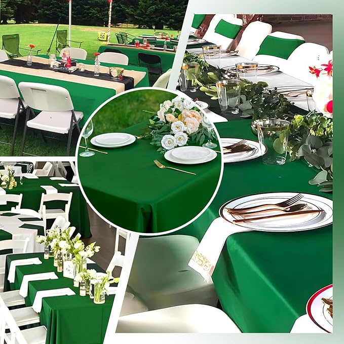 Hunter Green 6 Pack Polyester Table Cloth 60 x 84 Inch, Rectangle Tablecloths for 6 Foot Tables Washable Table Cloth for Party Wedding