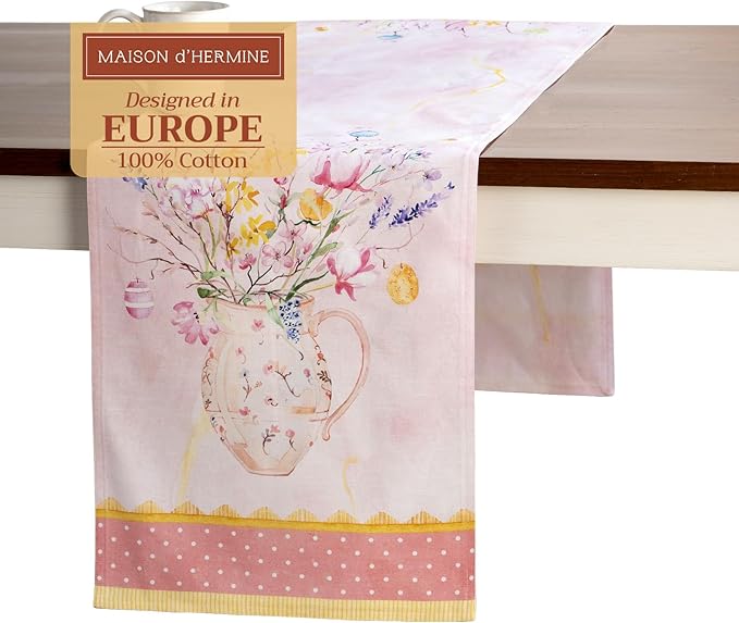 Maison d' Hermine Table Runner 100% Cotton Double Layer Table Runners 108 inches Long Decorative for Home Kitchen Dining Party Wedding Bridal Shower Spring Summer (Easter Zest, 14.50" x 108")