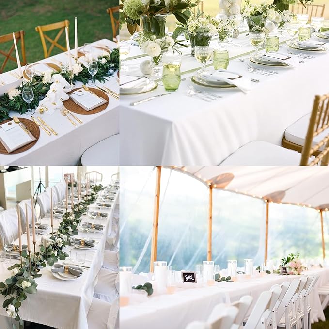 FINDYOU 10 Pack White Table Cloth Rectangle Table 60 x 102 Inch Tablecloths for 6 Foot Rectangle Tables. Stain and Winkle Resistant Polyester Washable White Tablecloths for Parties Wedding Dining