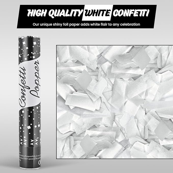 Confetti Poppers 12 Pack - White Confetti Cannons for Wedding, Birthday, Graduation, Baby Shower, Anniversary, Christmas & New Year's