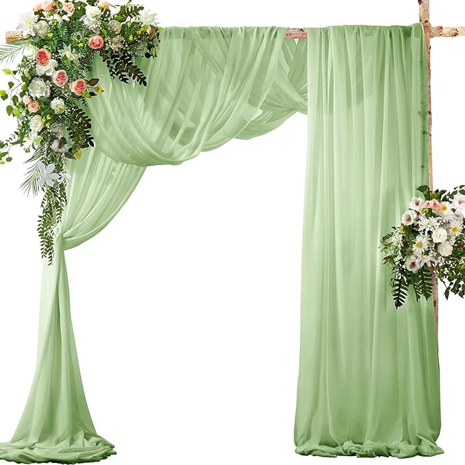 SiinvdaBZX 2 Panels Wedding Arch Draping Fabric 30" x 20Ft Sage Green Sheer Chiffon Fabric Outdoor Extra Long Decorative Drapery Fabric for Party Ceremony Ceiling Curtain Backdrop