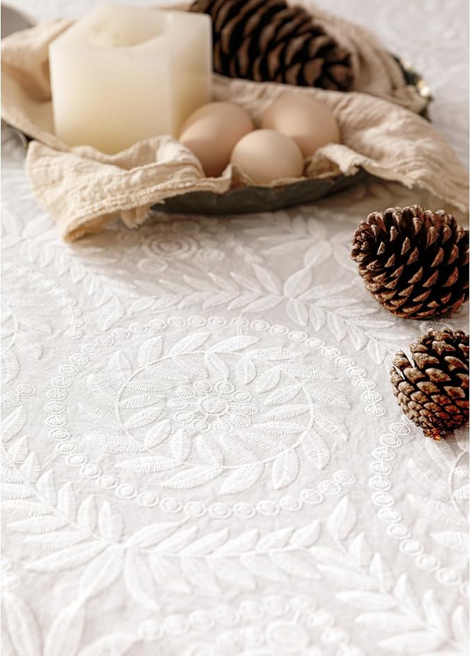 patdrea Vintage Ruffle Tablecloth for Rectangle Tables,Farmhouse Embroidered Cotton White Lace Table Cloth Cover Decor for Dining Room Wedding Banquet Thanksgiving Christmas,63"*98"