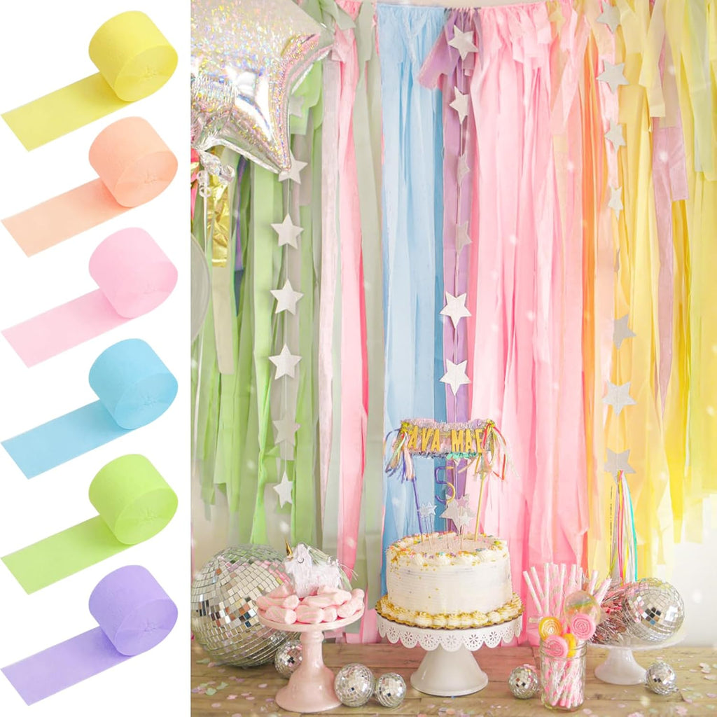 Crepe Paper Streamers 6 Rolls Pastel Rainbow Streamers for Birthday Baby Shower Gender Reveal Wedding Graduation Party Monther's Day Easter Decorations DIY Crafts