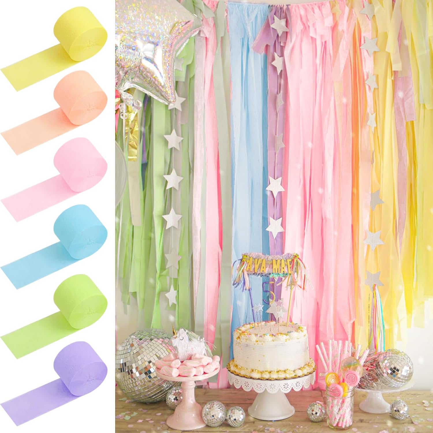 Crepe Paper Streamers 6 Rolls Pastel Rainbow Streamers for Birthday Baby Shower Gender Reveal Wedding Graduation Party Monther's Day Easter Decorations DIY Crafts