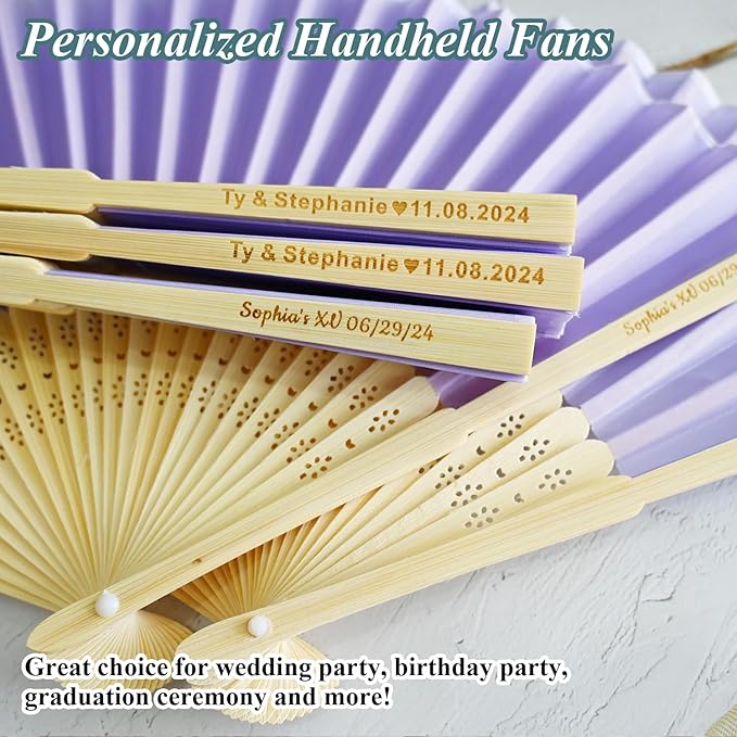 10pcs Personalized Purple Folded Hand Fans, Custom Folding Hand Fans for Wedding Guests, Wedding Gift Party Favors Church Fans Handheld, Birthday Party Supplies Bridal Shower Gifts