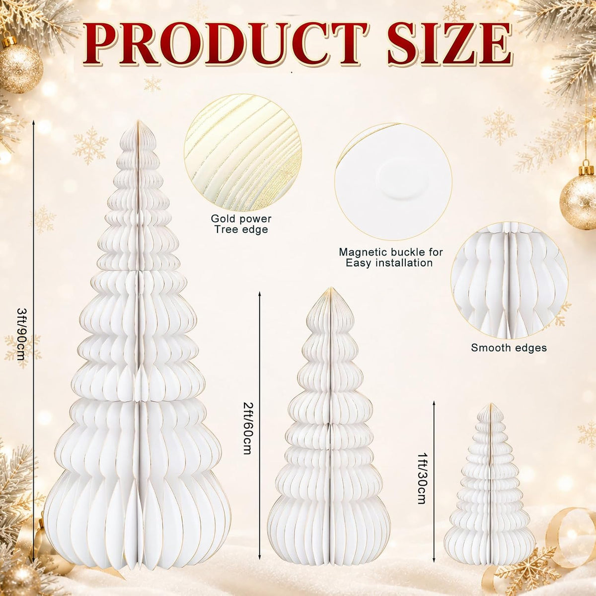 glikceil 3 set large honeycomb paper christmas tree, close-up detail