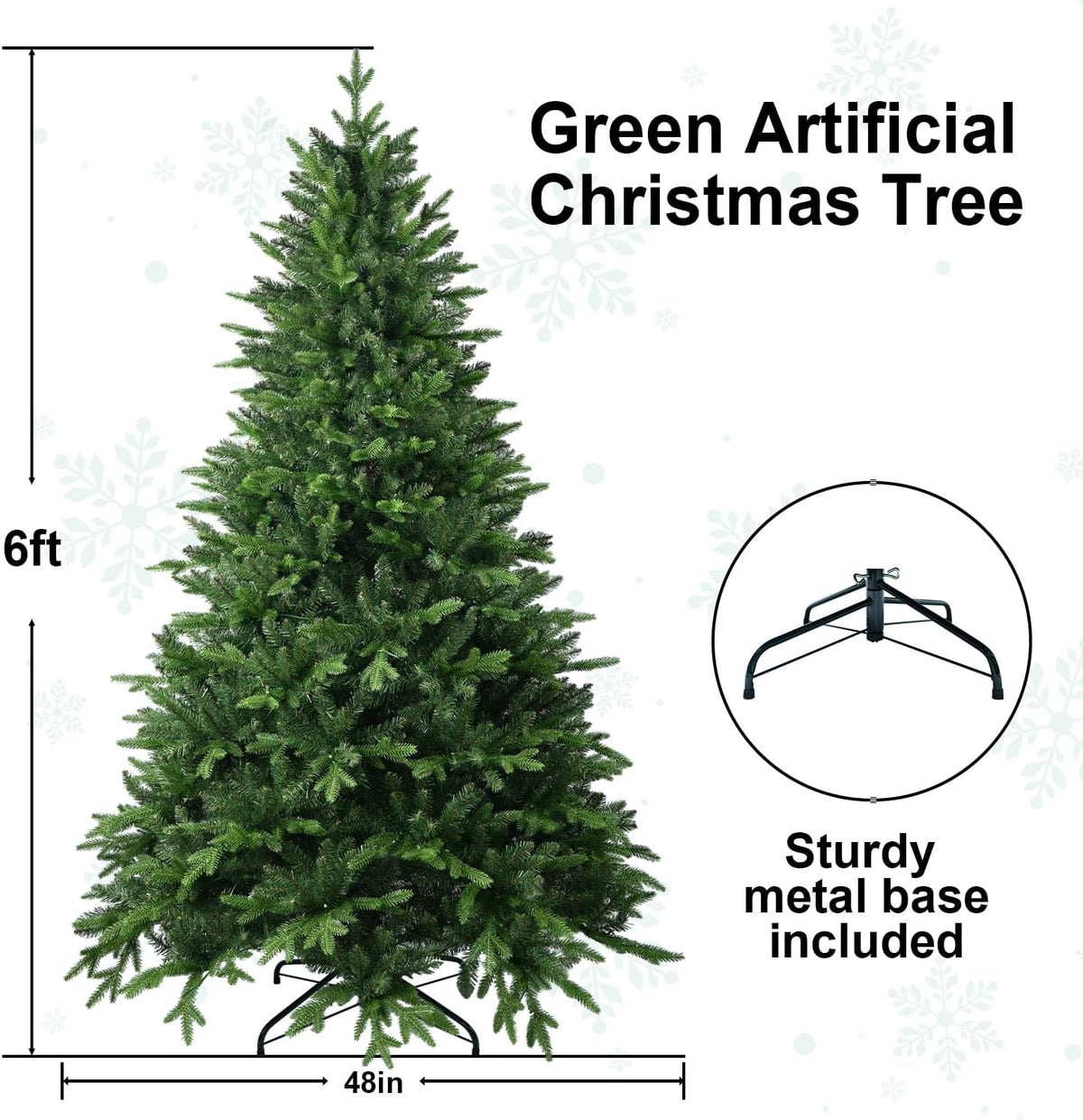 treepool 6ft unlit artificial christmas tree, 1720 pe/pvc showing dimensions