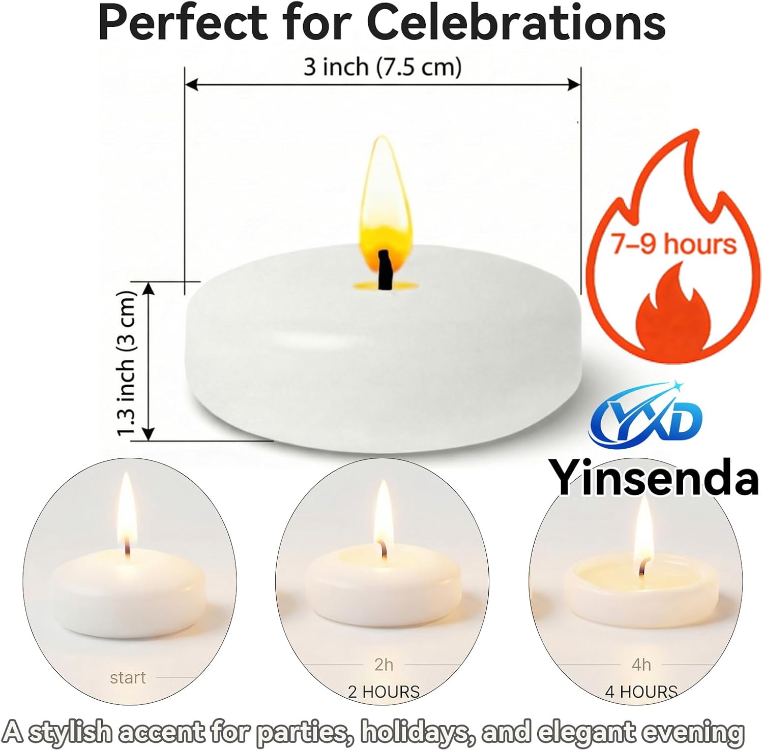 12 Pack White Floating Candles - 3 Inch Unscented Round Candles, 7-9 Hrs Long Burning for Cylinder Vases, Wedding Centerpieces, Parties & Bath Décor