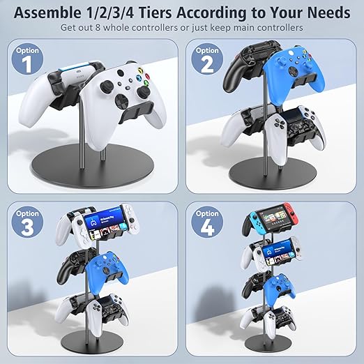 Kytok Controller Stand 4 Tiers with Cable Organizer for Desk, Universal Headphone Stand Compatible with Xbox PS5 PS4 Nintendo Switch, Headset Holder & Desk Mounts for 8 Packs Controller