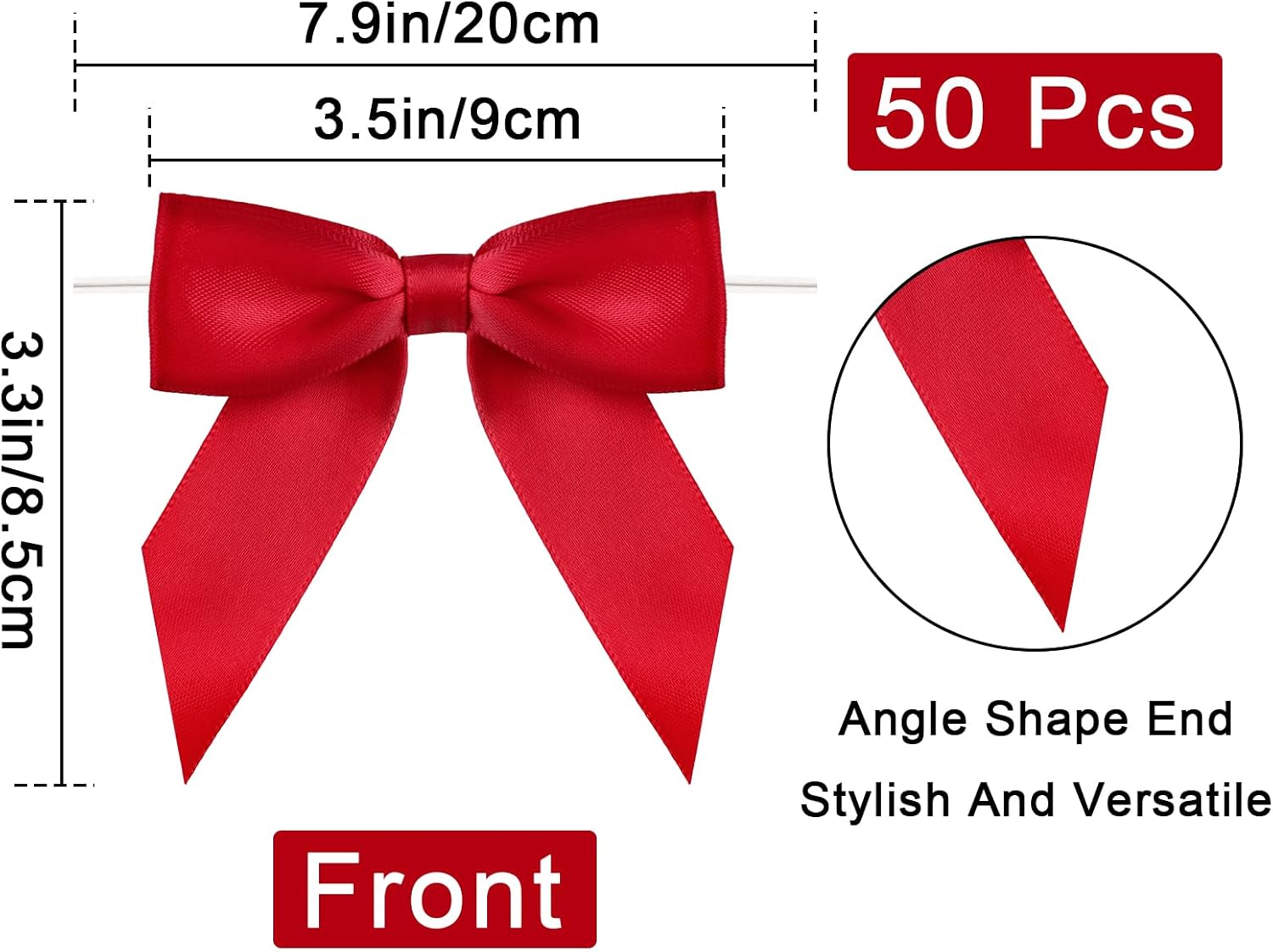 Anwyll 50Pcs Twist Tie Bows - 3.5Inch Premade Gift Bows for Cake Gift Wrapping Balloon Craft Treat Bag Satin Ribbon Bow for Merry Christmas Decoration Birthday Party Bridal Shower Wedding Favors (Red)