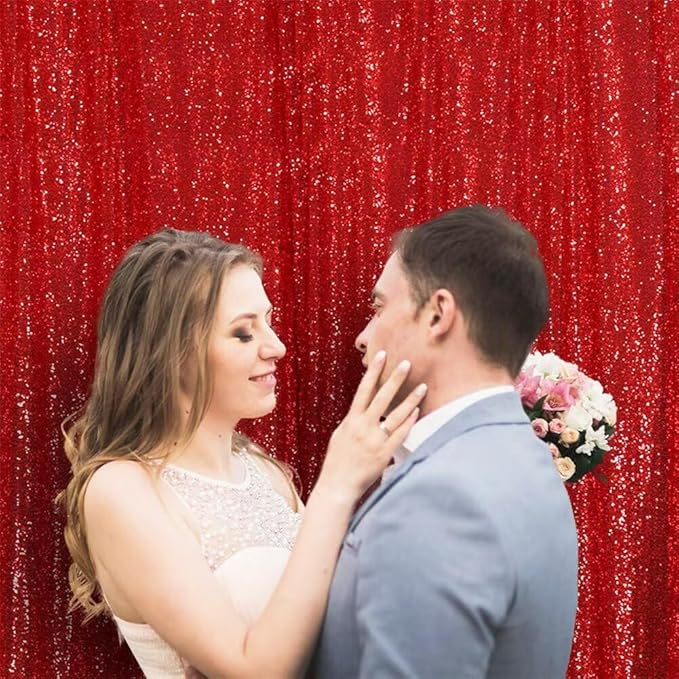 Eternal Beauty Red Sequin Backdrop, 8x10 Ft Glitter Background Curtains for Christmas Shimmer Photography Party Wedding Birthday Back Drop Decor