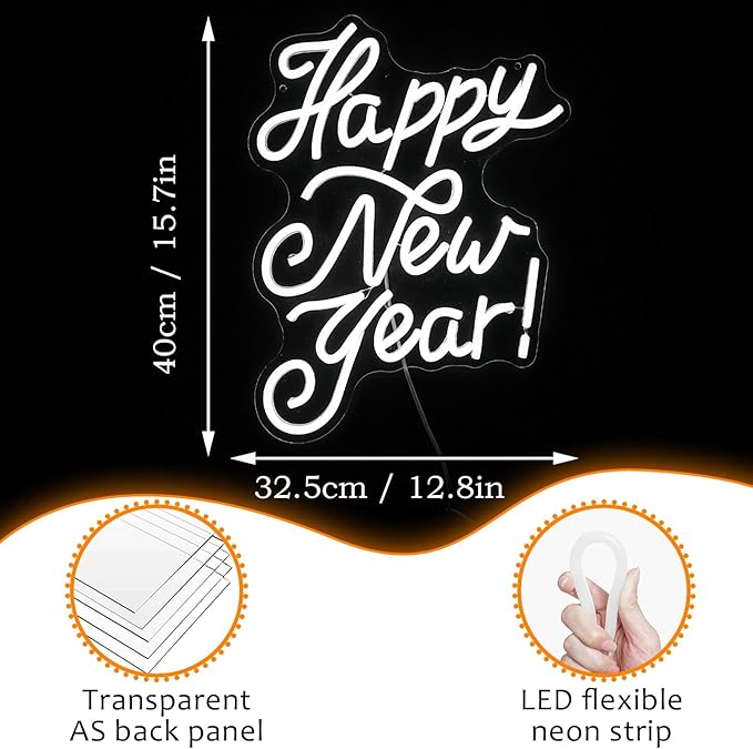 Happy New Year Neon Sign Led Spring Festival Neon Lights for Wall Decor Usb New Year Party Light Up Signs for Home Bedroom Christmas Business Decorations Gifts for Friends