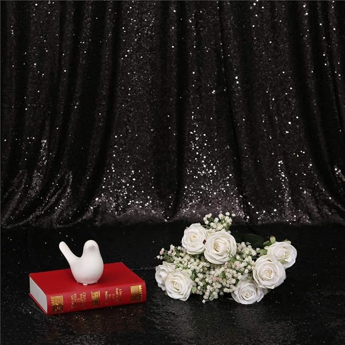 Eternal Beauty Sequin Backdrop Curtains, 2x8 Ft-2 Panels Black Back Drop for Shimmer Photography Party Wedding Birthday Decor