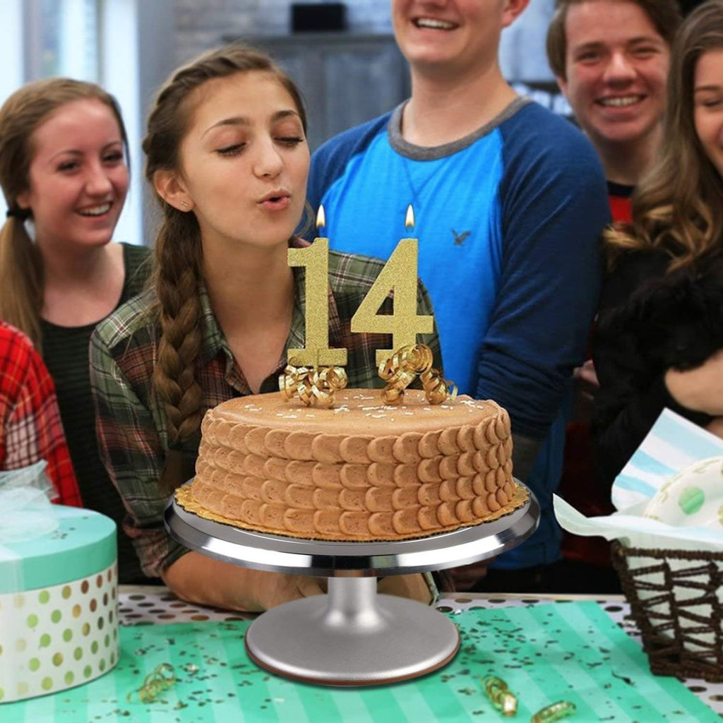 Cake Decorating Supplies Aluminium Alloy Revolving Cake Turntable with 12.7'' Angled Icing Spatul Cake Leveler Comb Icing Smoother Banking Supplies Cake Stand Baking Supplies (ZC011)