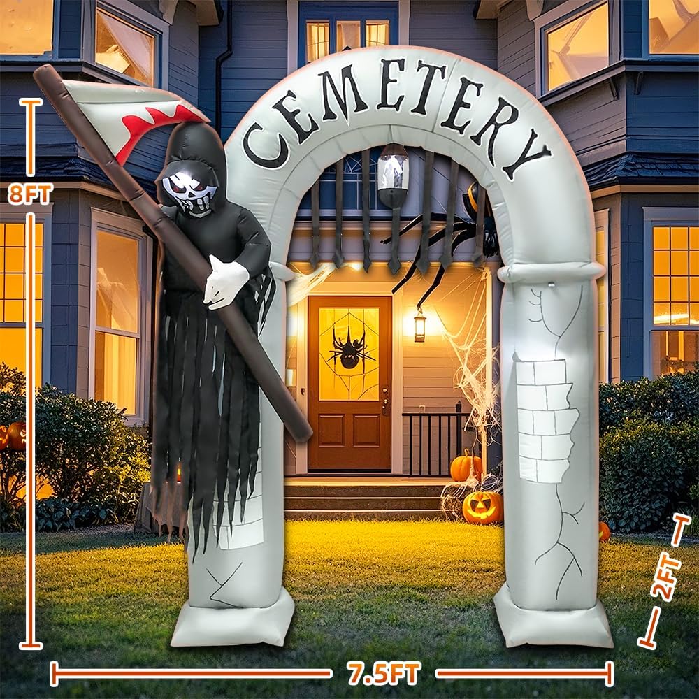 8FT Halloween Inflatables Archway Decoration with Led Light Spooky Scary Hall...