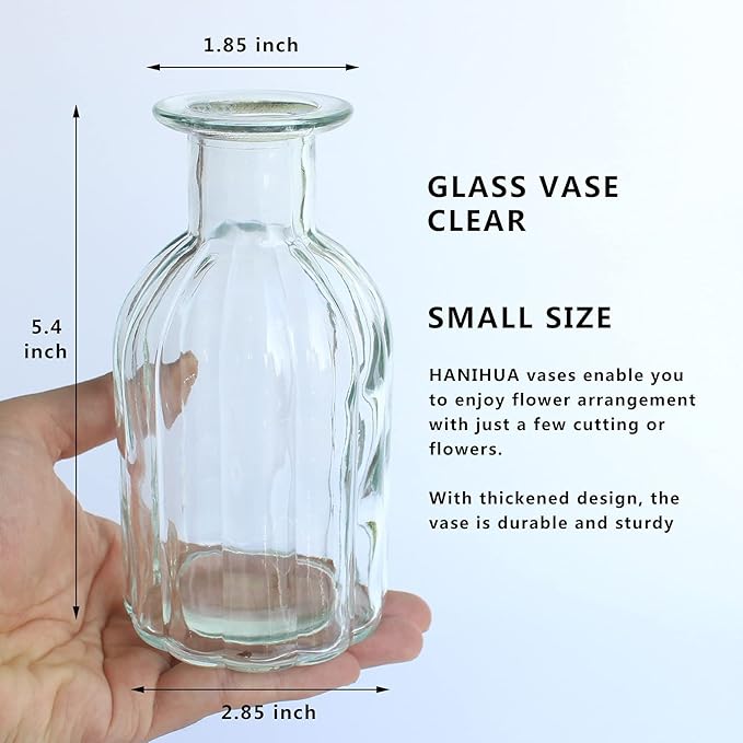Set of 12 Glass Vases Bud Vases in Bulk, Small Vase for Flowers, Clear Vases Set for Rustic Wedding Decorations, Home Table Flower Decor, Shelf Decor Mini Vases 2.85"X 5.4"
