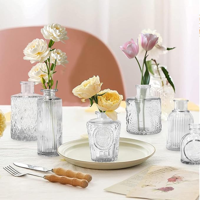 Glass Bud Vase Set of 16, Small Vases for Flowers, Mini Vintage Vase for Centerpieces, Clear Flower Vases for Wedding, Table, Party, Home Decor