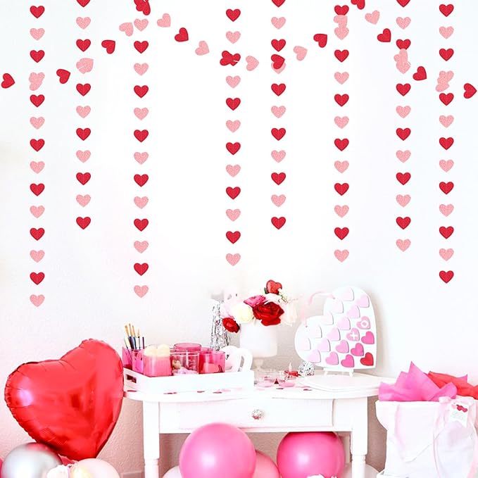Red Pink Party-Decorations Heart Garland - 52ft Streamers Paper Banner,Proposal Anniversary Romantic Birthday Baby Shower Rustic Wedding Hanging Ornaments Decor Hugfond