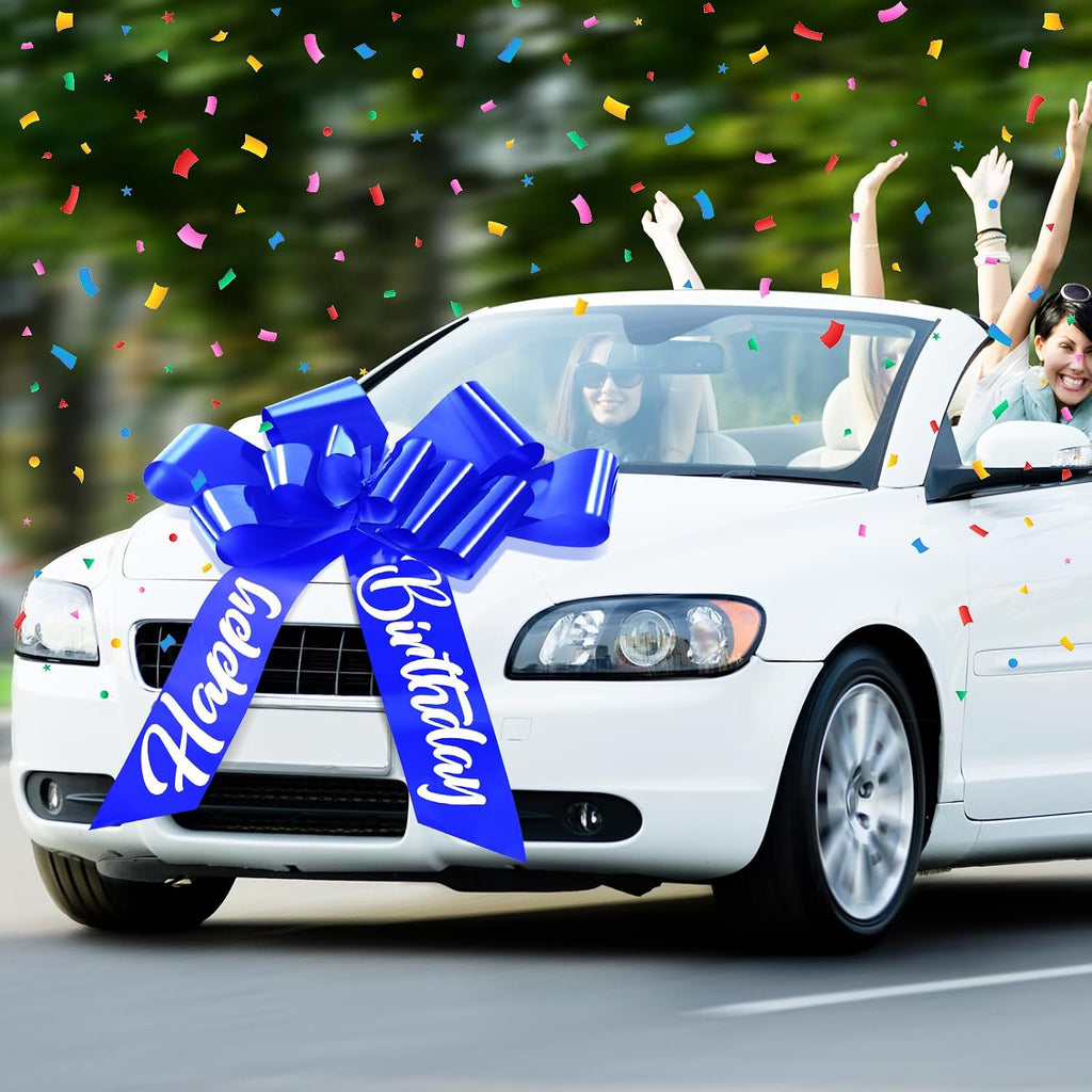 30 Inch Car Bow, Giant Pull Ribbon Bow for Car Gifts, Large Present Decoration for Birthday Surprises, Holidays, Graduation, Sedan and SUV Displays(Blue)