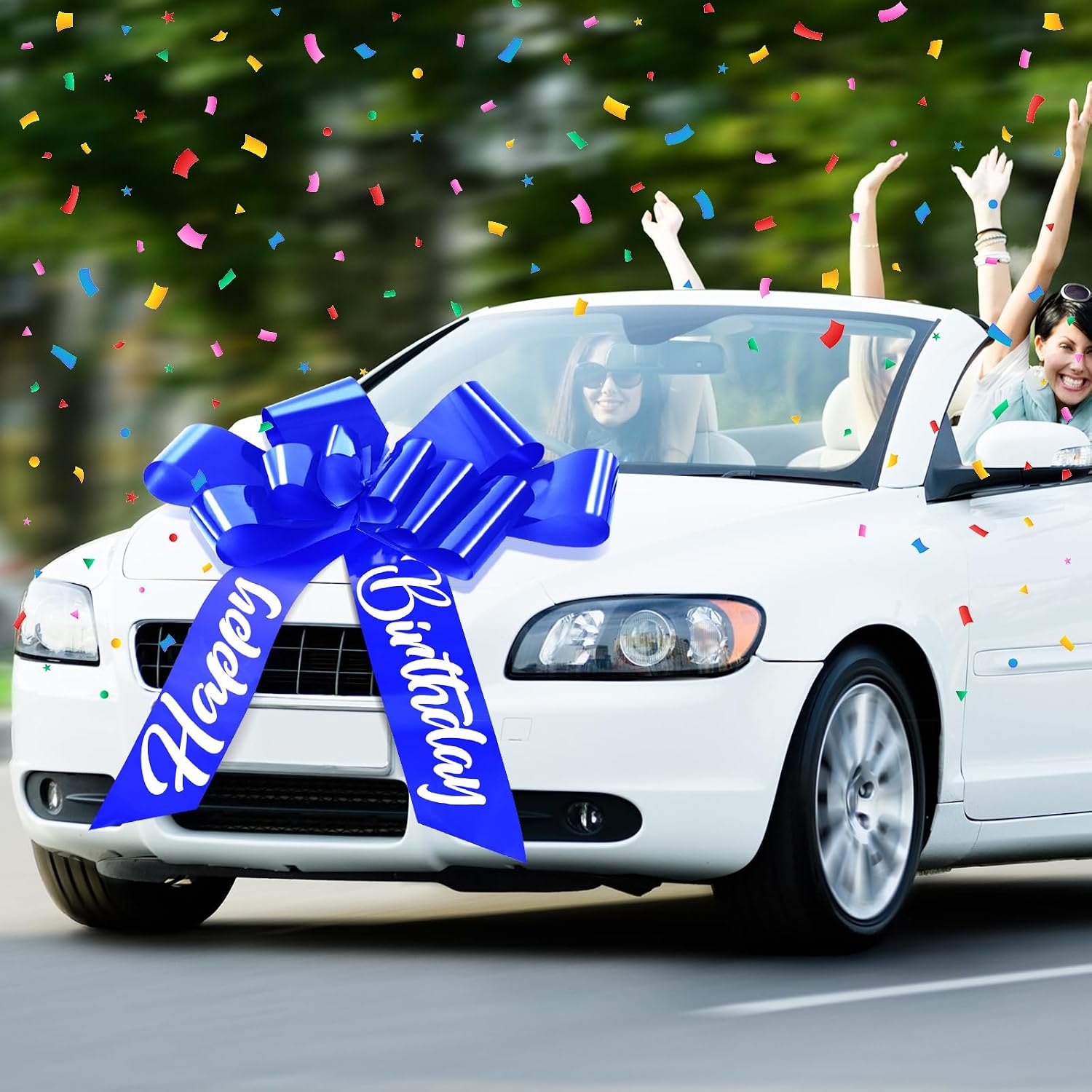 30 Inch Car Bow, Giant Pull Ribbon Bow for Car Gifts, Large Present Decoration for Birthday Surprises, Holidays, Graduation, Sedan and SUV Displays(Blue)