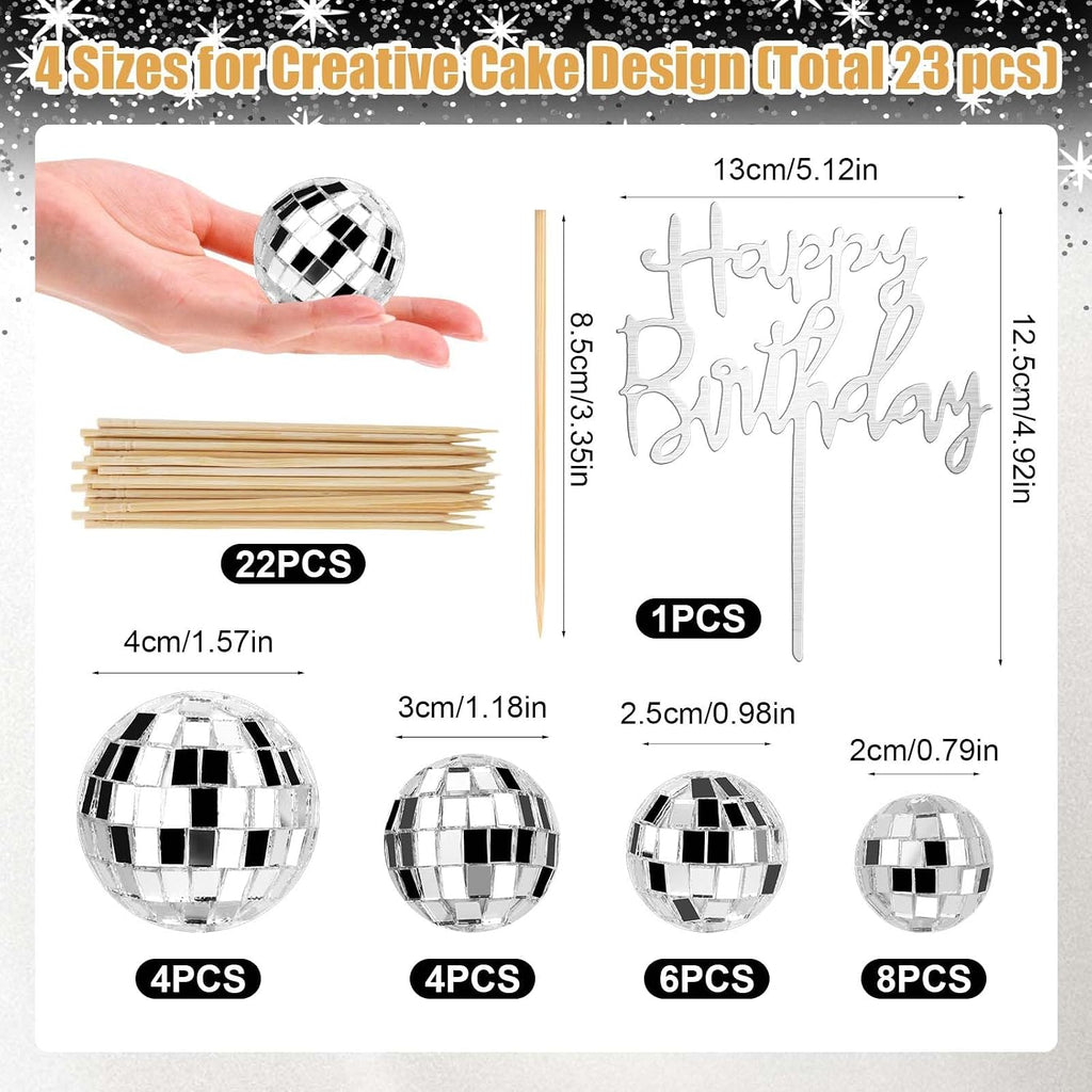 23 pcs Disco Ball Cupcake Toppers Happy Birthday Cake Topper 1970s Disco Ball Cake Picks Disco Theme Party Decorations for Birthday Party Favor