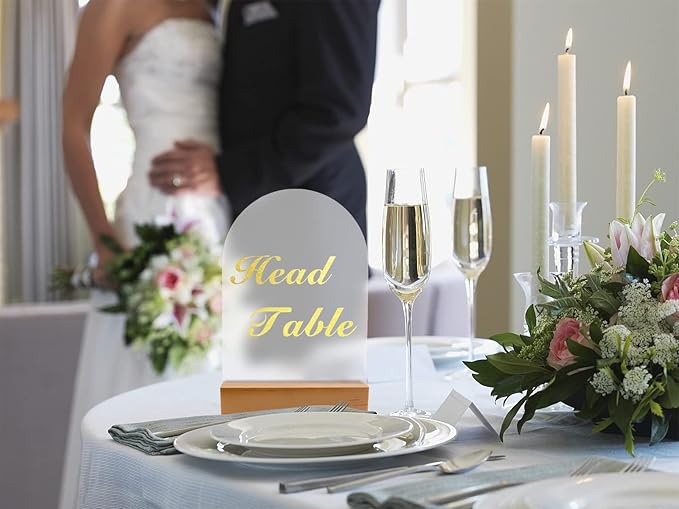 Frosted Blank Arch Acrylic Sign with Wooden Stands - 10 Pack DIY Customizable Sign Kit for Wedding Table Numbers, Restaurant Party Bridal Shower (4x6 Inch)