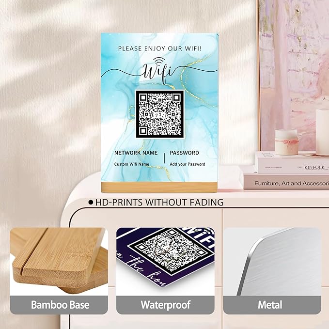 Personalized Custom Metal QR Code Sign Venmo Cashapp Scan to Pay with Stand Instagram Facebook Social Media QR Signs Bar Code QR Plaque Print for Business Salon Beauty Store Restaurant Wifi Sign (W4)